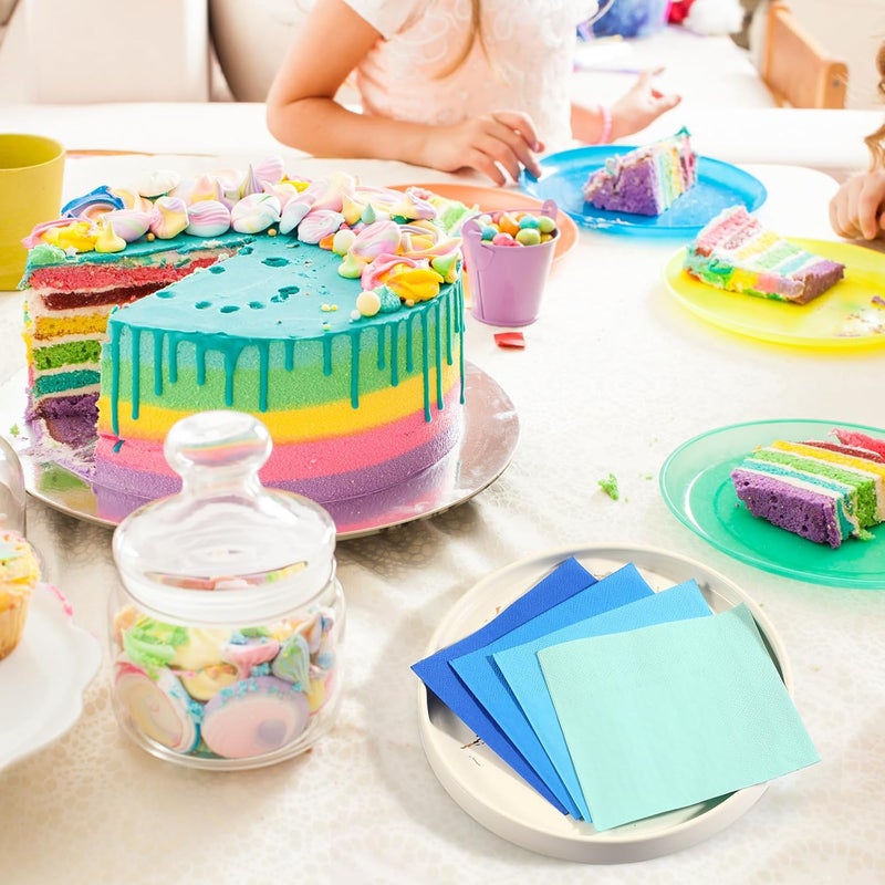 Layhit 100 Pcs Cocktail Napkins Disposable Beverage Napkins Square Paper Dessert Tissue for Valentine's Day Wedding Birthday Party Supplies(Blue Series,5 x 5 Inch) - Image 5